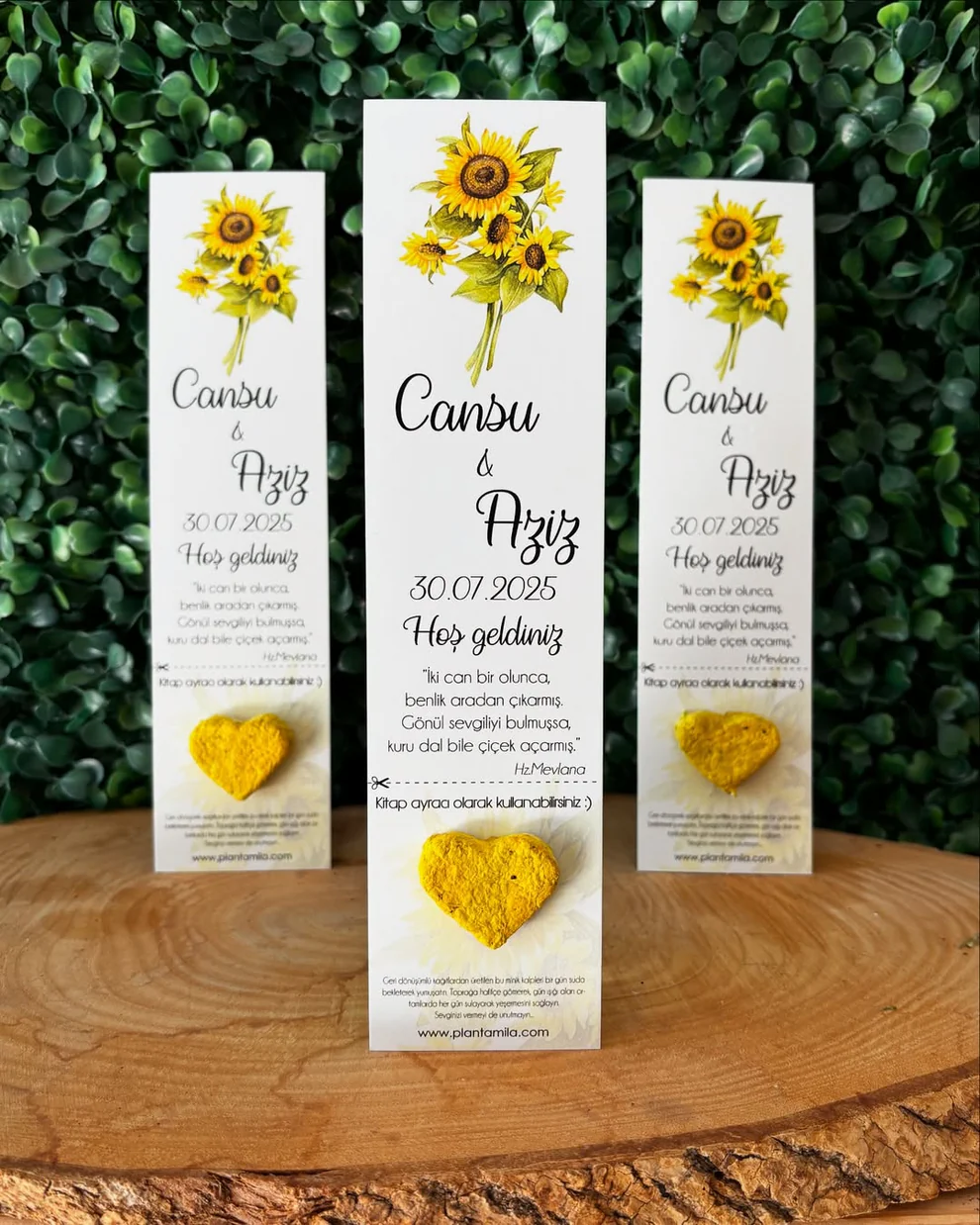 Plantamila - Sarı Kalpli Ayçiçeği Detaylı Kitap Ayracı Tohum Kartı