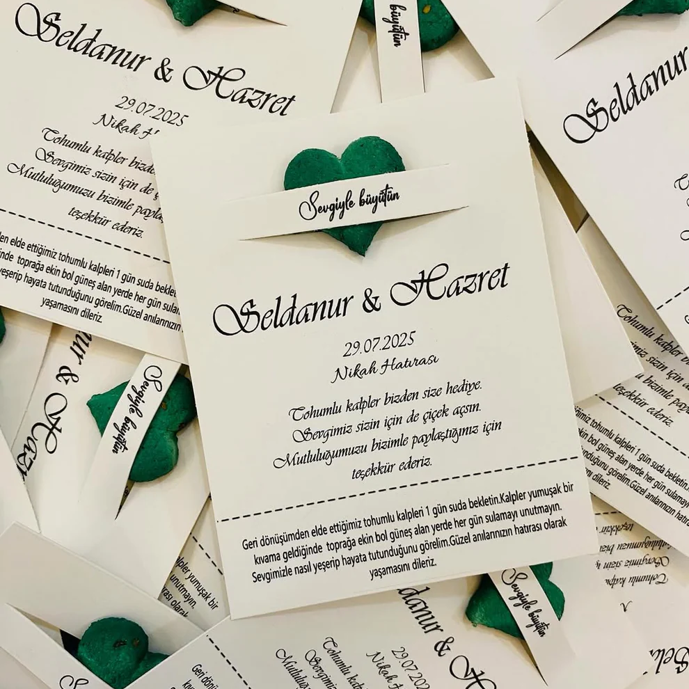 My Design - Yeşil Kalpli Cep Detaylı Tohum Kartı