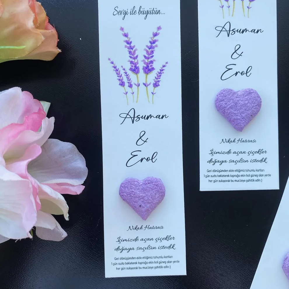 My Design - Lila Kalpli Lavanta Detaylı Kitap Ayracı Tohum Kartı