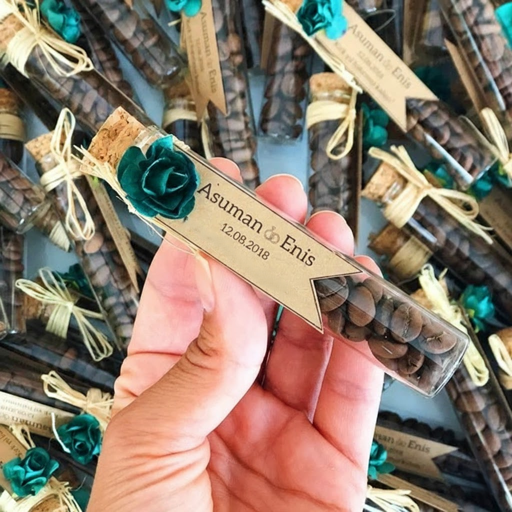 Cutie Fingers - Yeşil Çiçekli Kahve Çekirdekli Cam Tüp