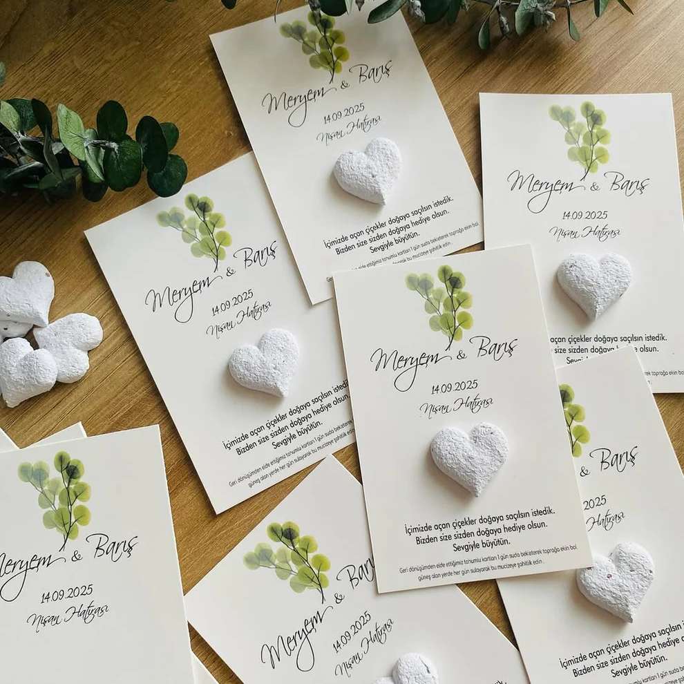 My Design - Beyaz Kalpli Yaprak Detaylı Tohum Kartı