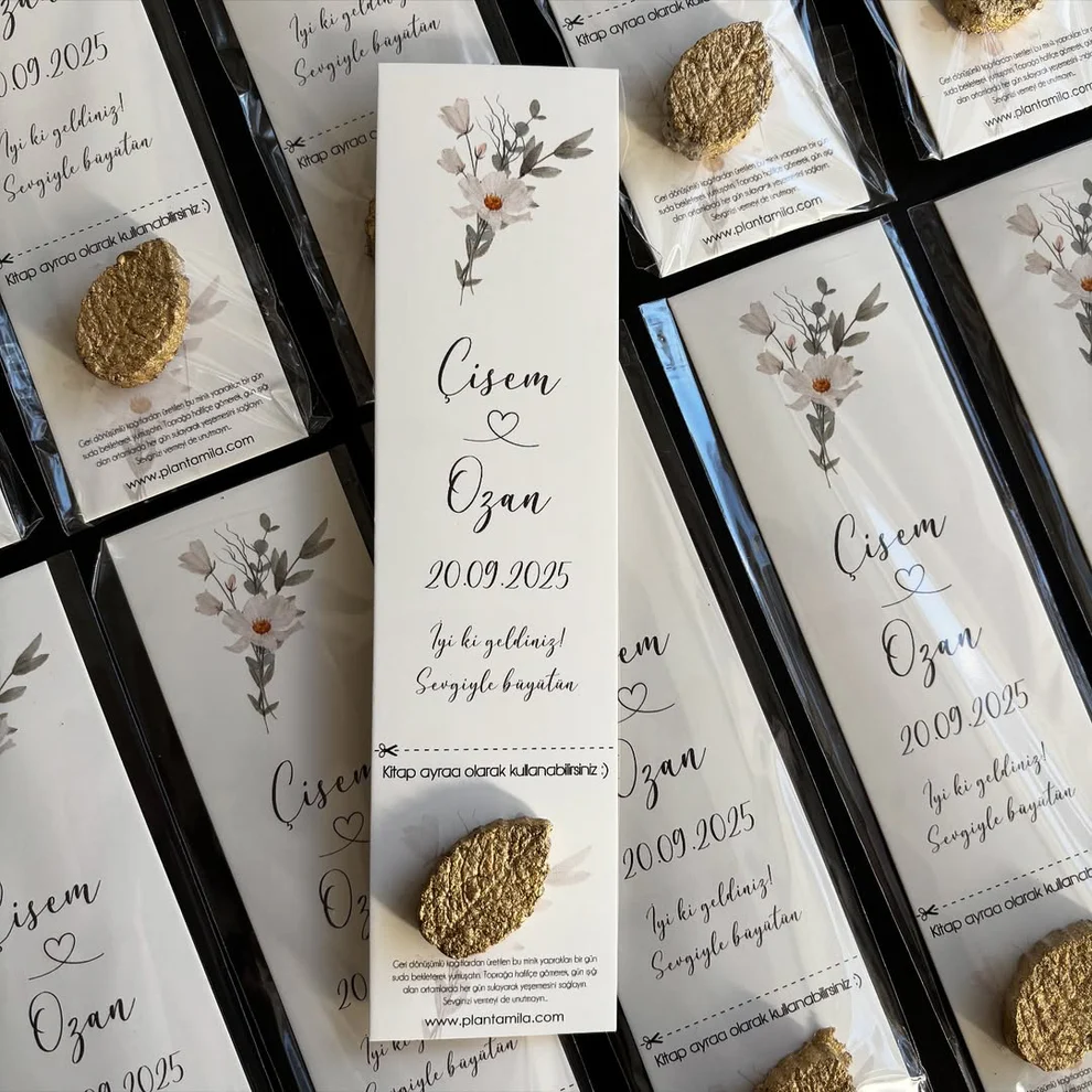 Plantamila - Gold Yapraklı Sade Kitap Ayracı Tohum Kartı