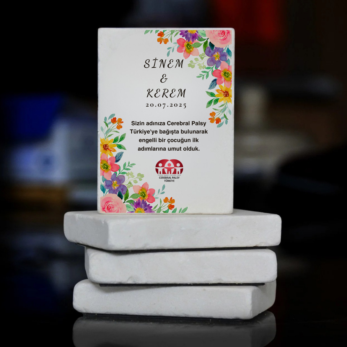 Türkiye Spastik Çocuklar Vakfı - Çiçek Çerçeveli Taş Magnet