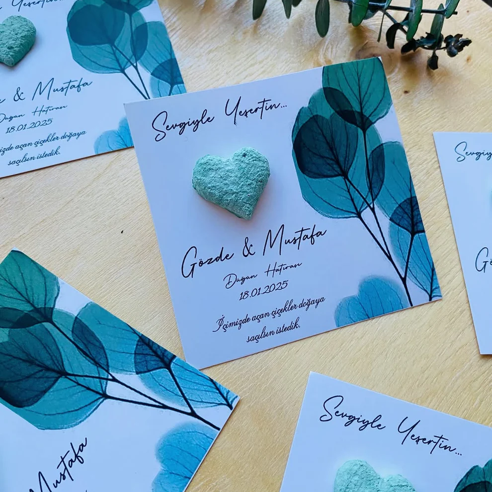 My Design - Yeşil Kalpli Çiçek Detaylı Tohum Kartı