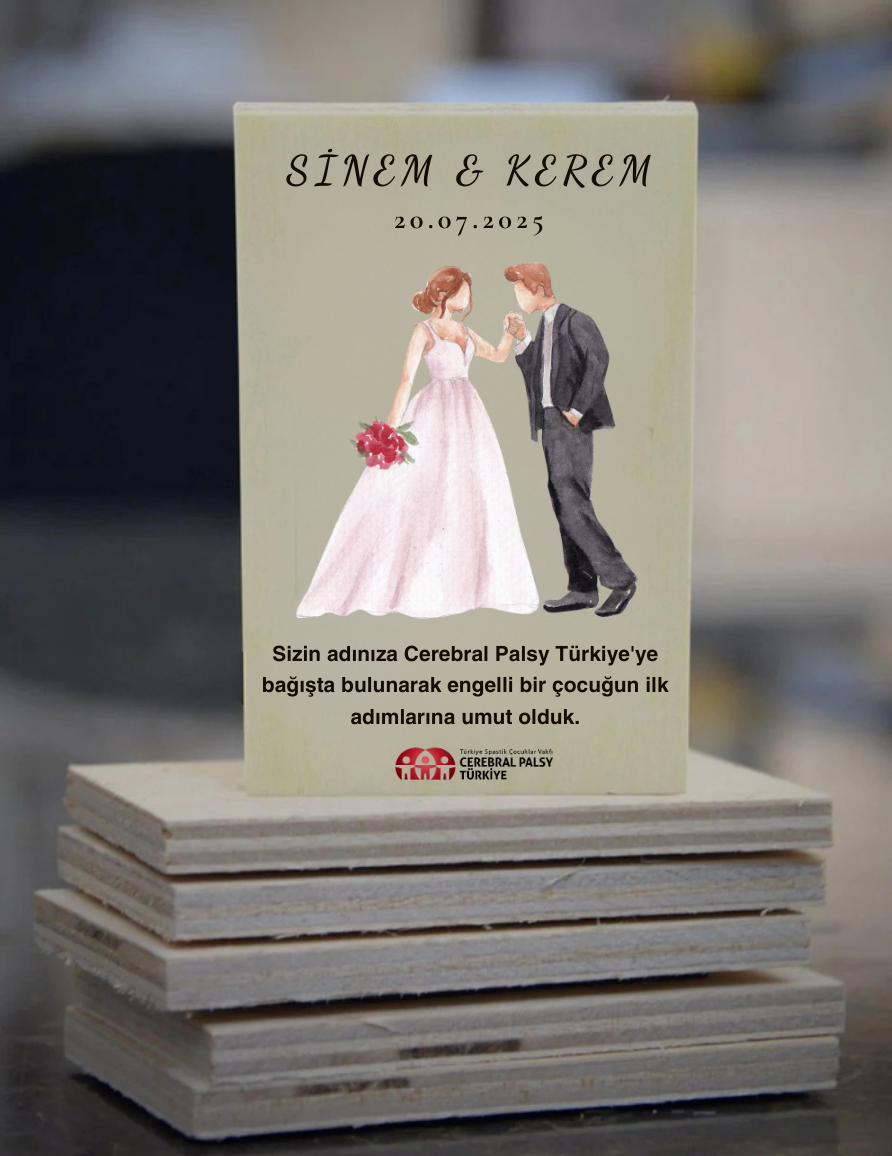 Türkiye Spastik Çocuklar Vakfı - Gelin ve Damat Temalı Ahşap Magnet