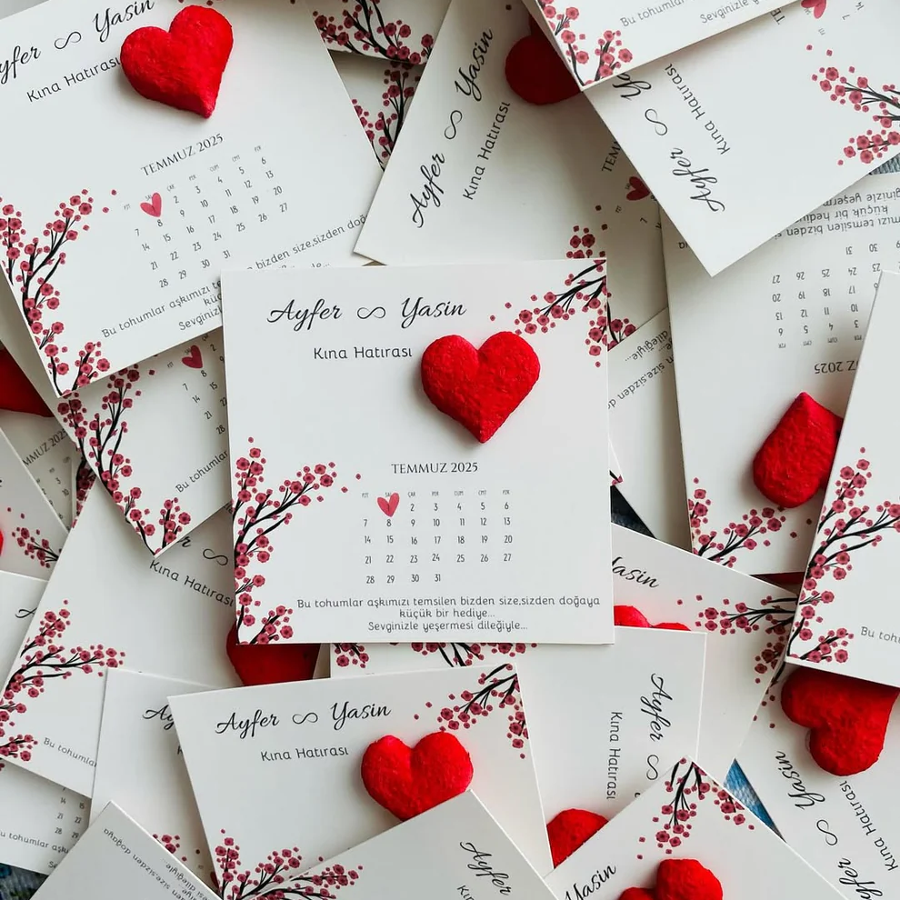 My Design - Kırmızı Kalpli Takvim Detaylı Tohum Kartı