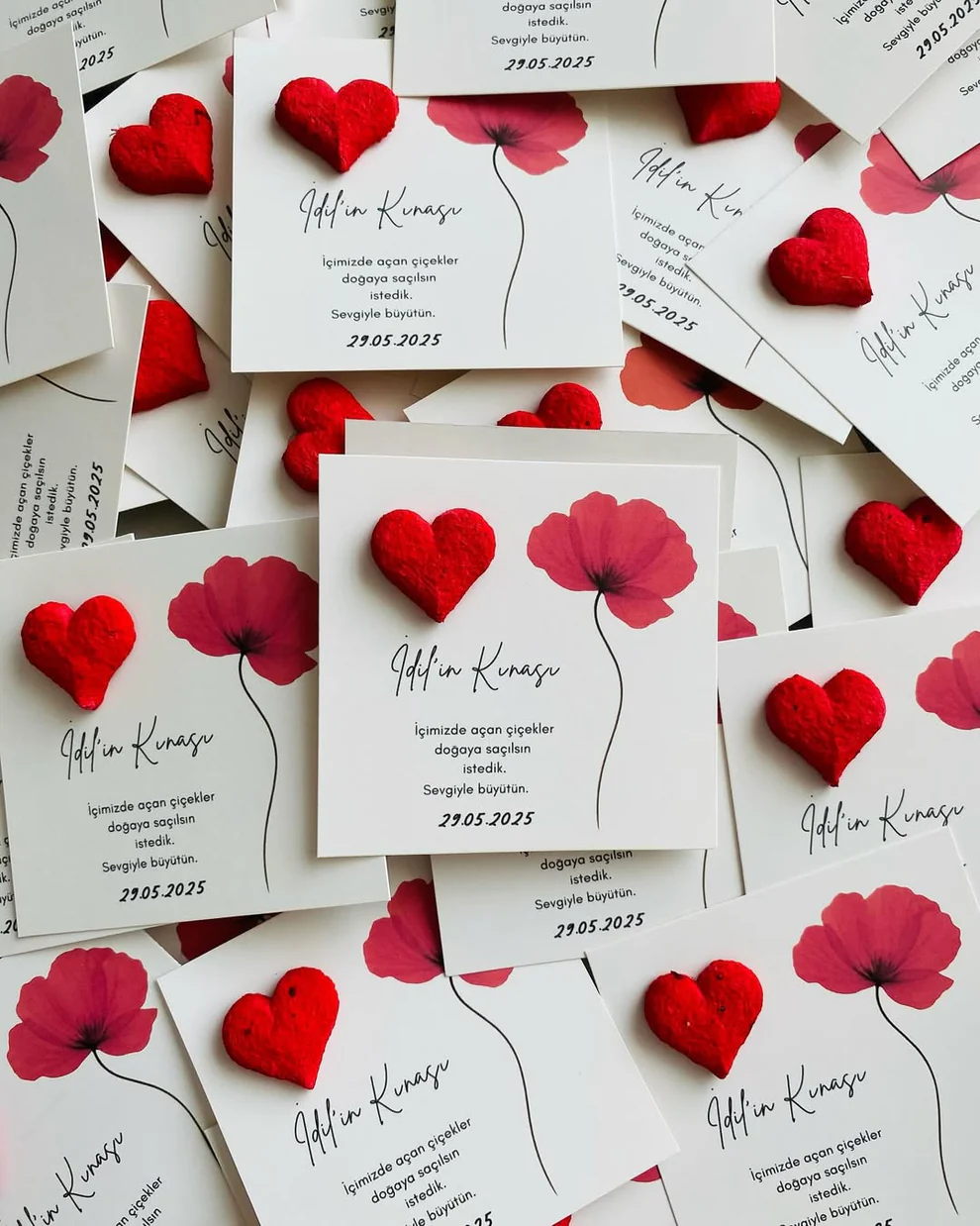 My Design - Kırmızı Kalpli Gelincik Detaylı Tohum Kartı