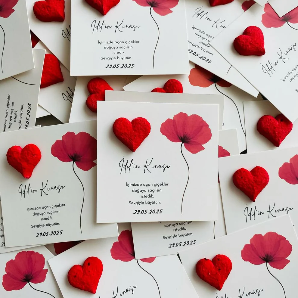 My Design - Kırmızı Kalpli Gelincik Detaylı Tohum Kartı