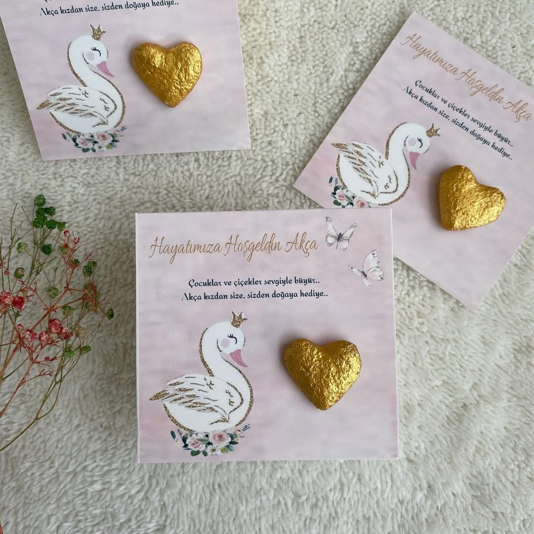 My Design - Gold Kalp Detaylı Kuğulu Yenidoğan Tohum Kartı