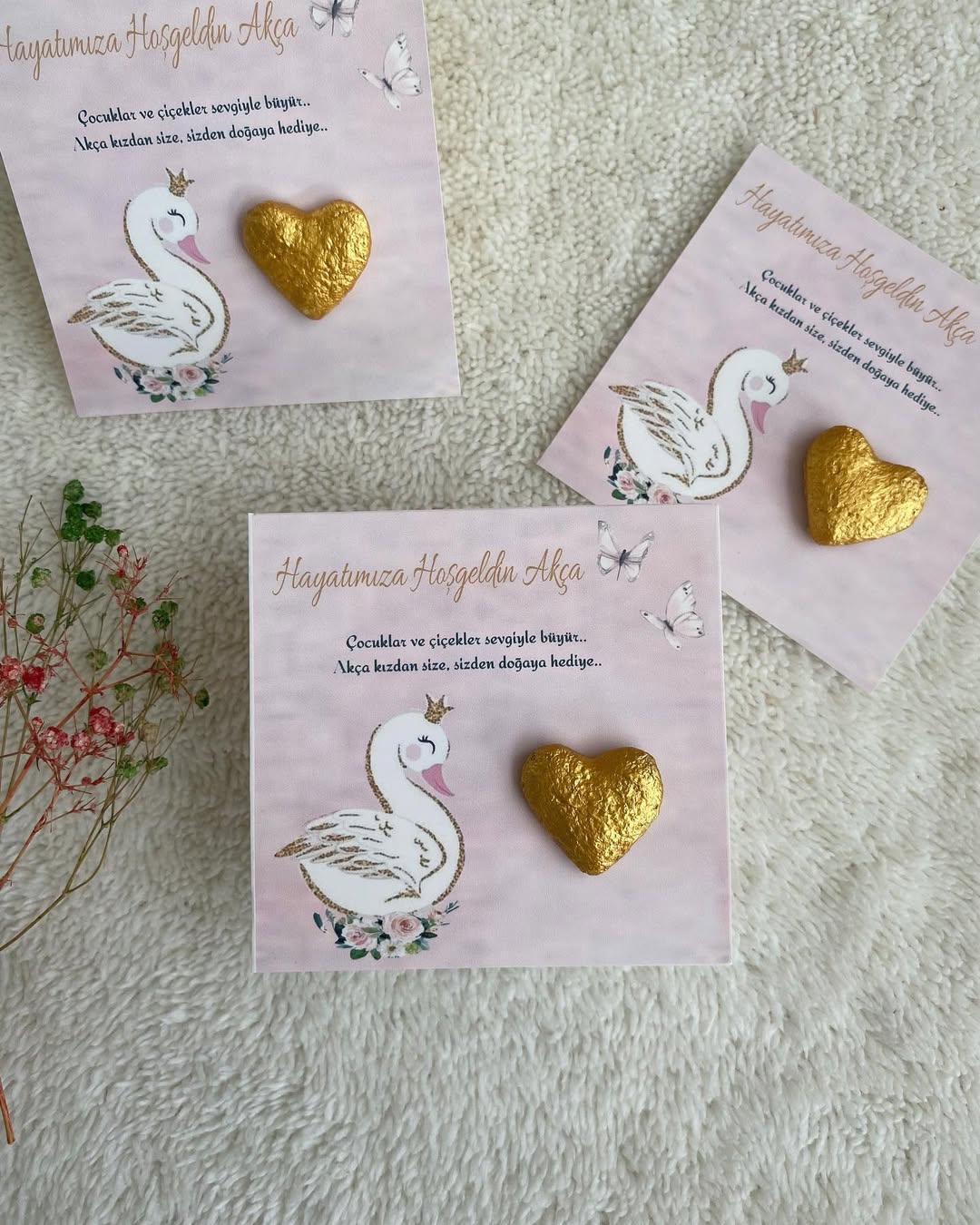 My Design - Gold Kalp Detaylı Kuğulu Yenidoğan Tohum Kartı