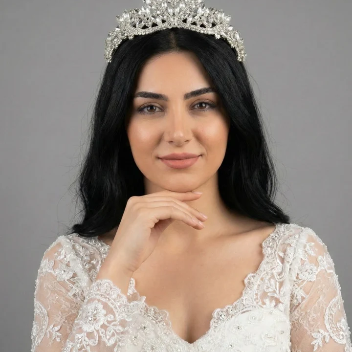 Gelinaksesuari- Kristal Taşlı Yaprak Desenli Gelin Tacı Işıltılı Düğün Saç Aksesuarı | 954