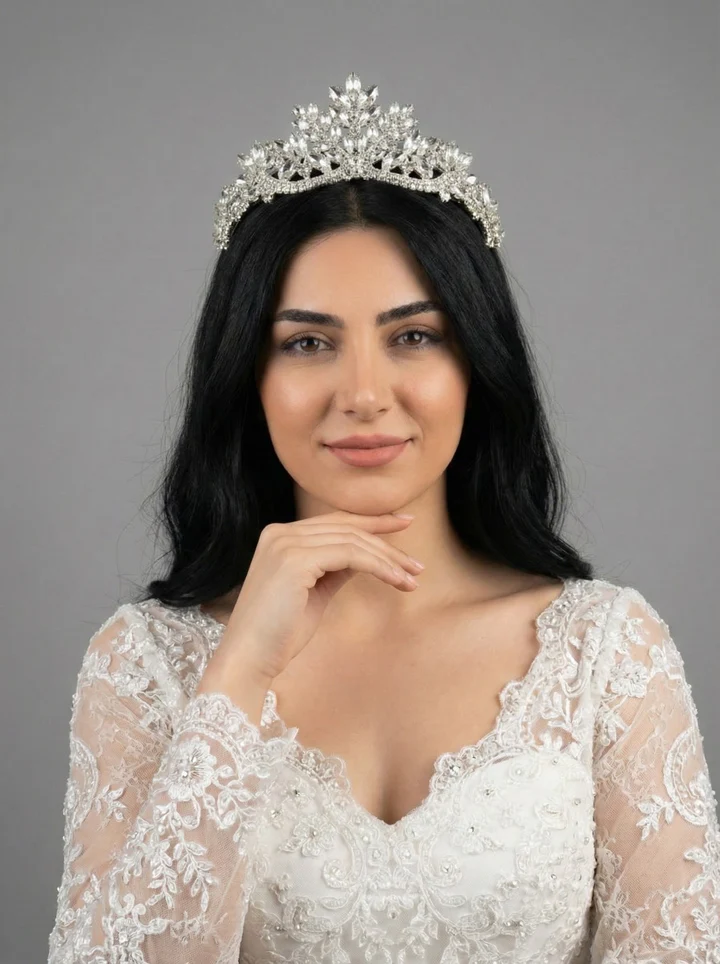 Gelinaksesuari- Kristal Taşlı Yaprak Desenli Gelin Tacı Işıltılı Düğün Saç Aksesuarı | 954