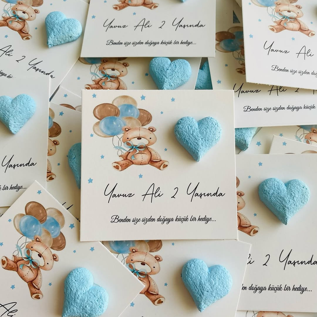 My Design - Mavi Kalp Detaylı Doğum Günü Tohum Kartı