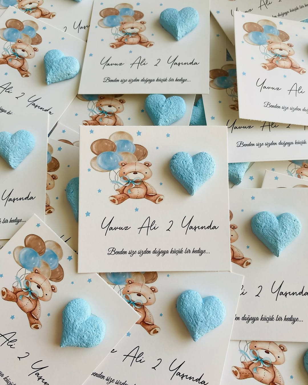 My Design - Mavi Kalp Detaylı Doğum Günü Tohum Kartı