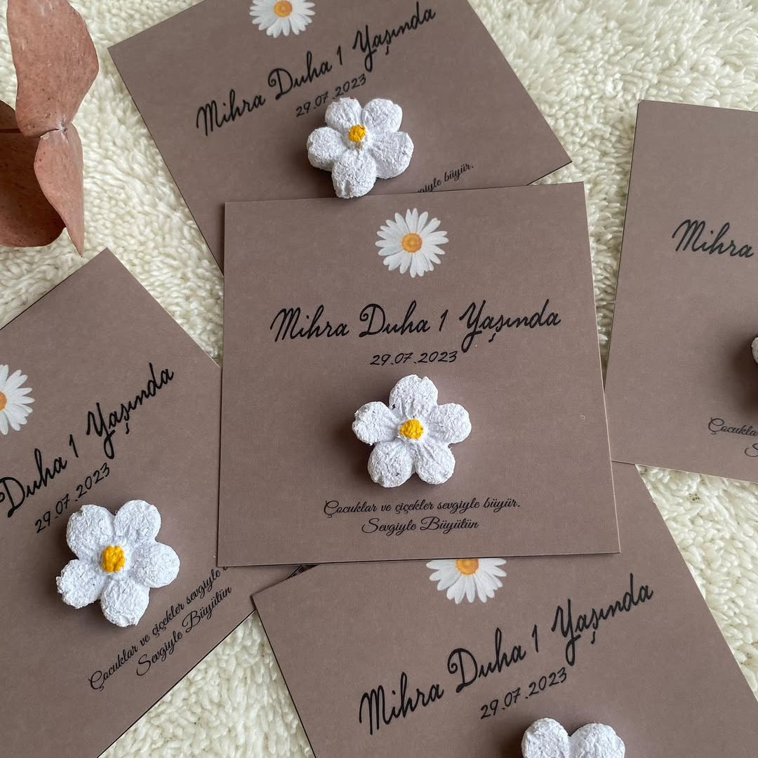 My Design - Sade Papatya Şekilli Doğum Günü Tohum Kartı