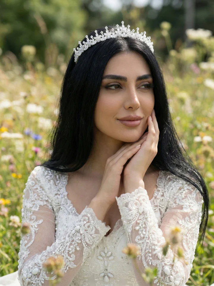 Gelinaksesuari - Kristal Zirkon Taşlı Zarif Gelin Tacı Işıltılı Düğün Saç Aksesuarı | 6167 Z