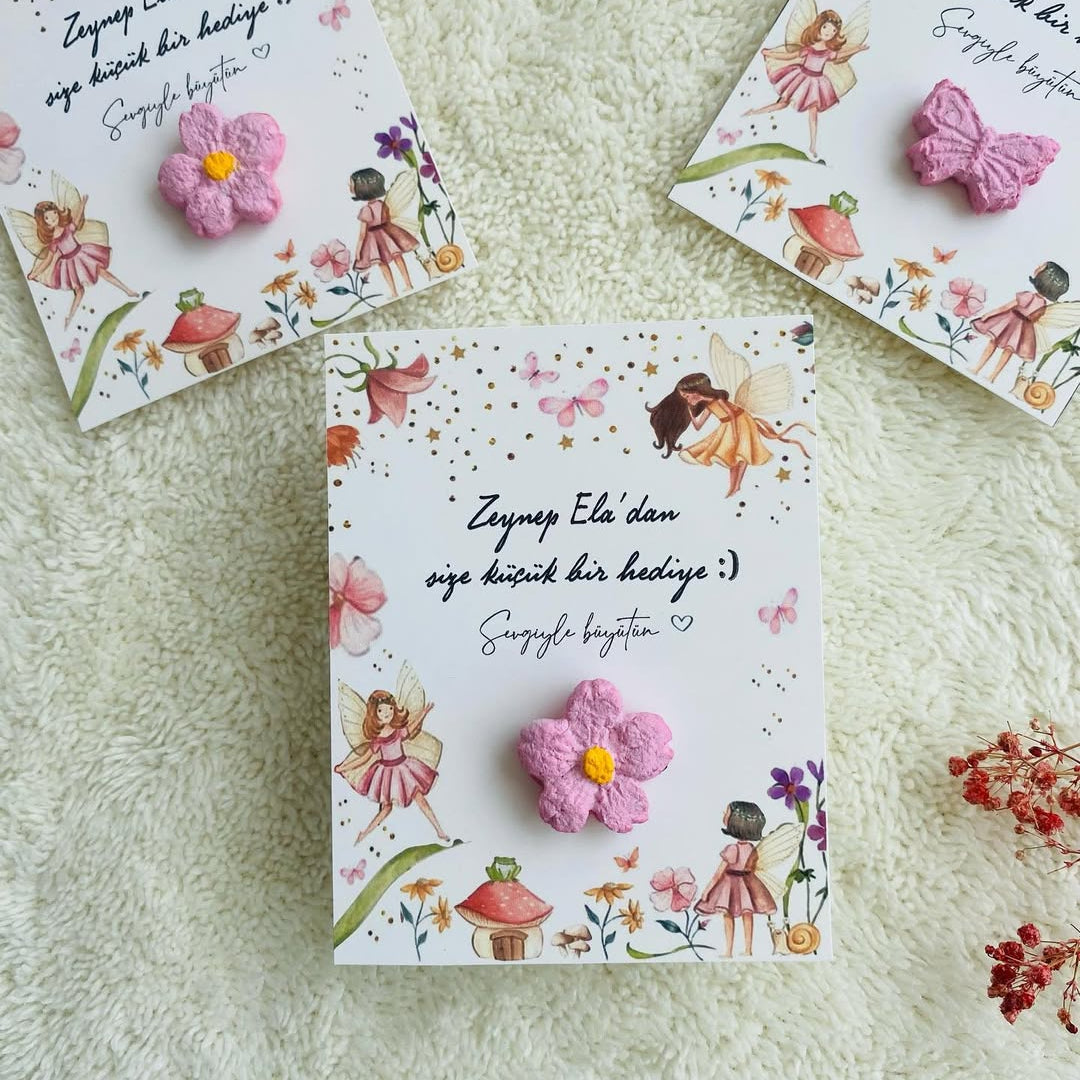 My Design - Masal Diyarı Desenli Çiçekli Yenidoğan Tohum Kartı