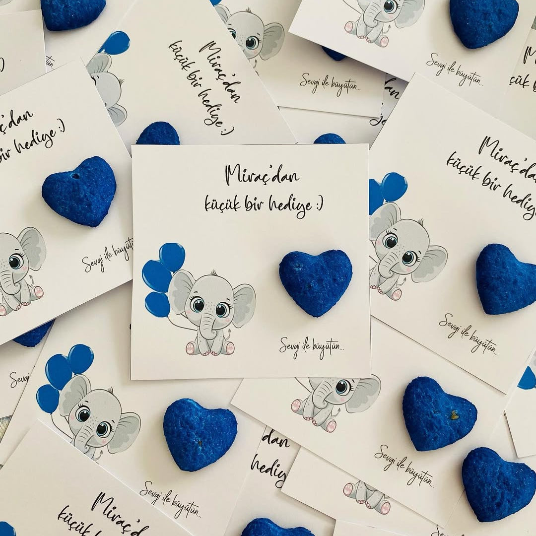 My Design - Mavi Bebek Fil Desenli Doğum Günü Tohum Kartı