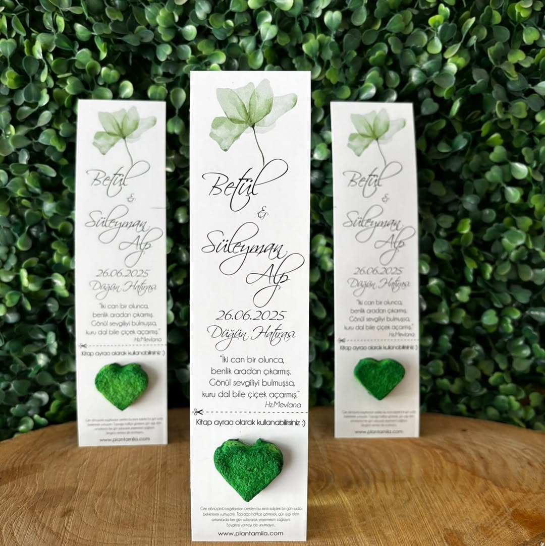 Plantamila - Yeşil Kalpli Çiçekli Kitap Ayracı Tohum Kartı