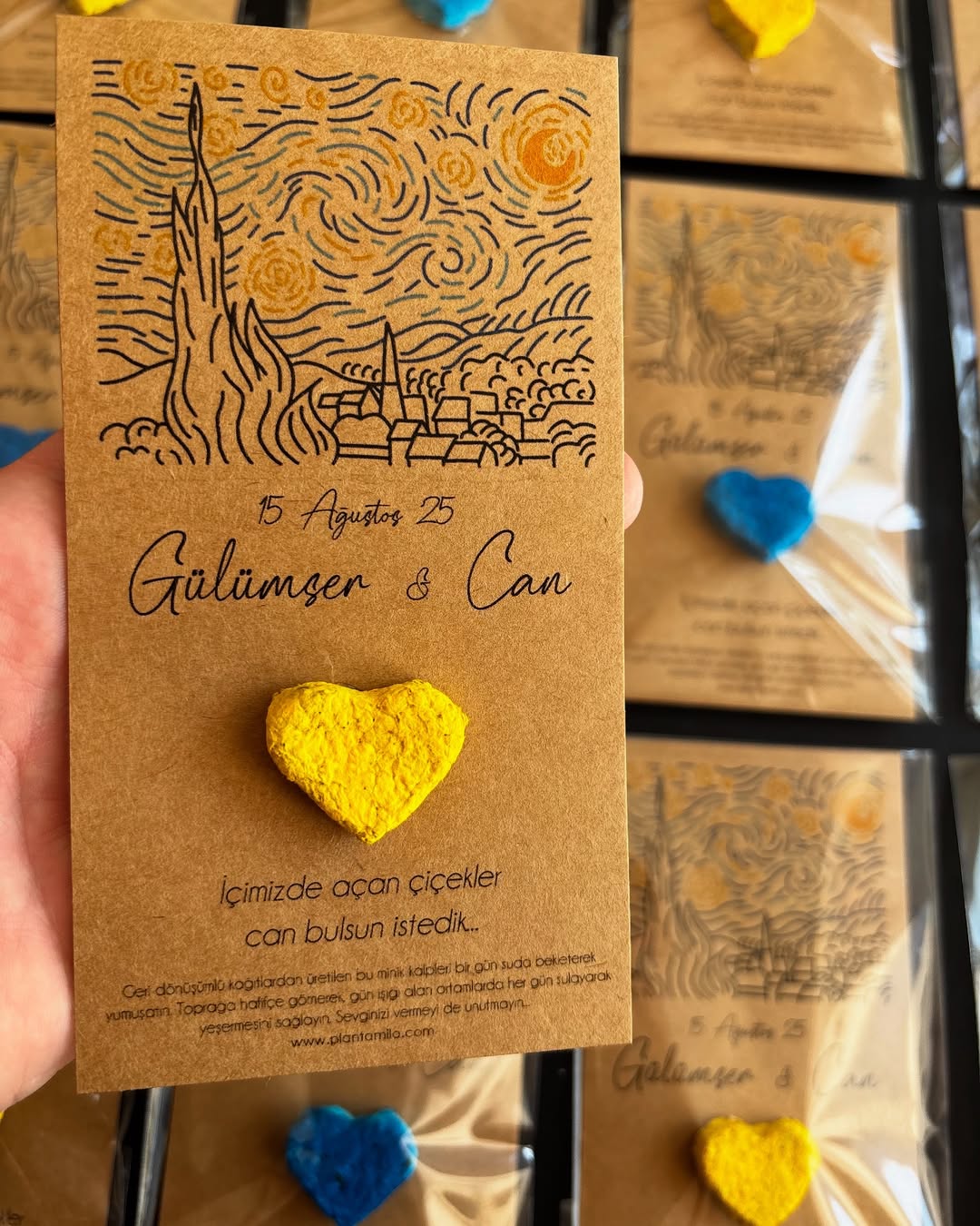 Plantamila - Kraft Kağıda Tablo Detaylı Sarı & Mavi Tohum Kartı