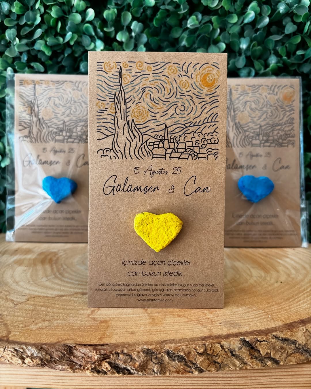 Plantamila - Kraft Kağıda Tablo Detaylı Sarı & Mavi Tohum Kartı