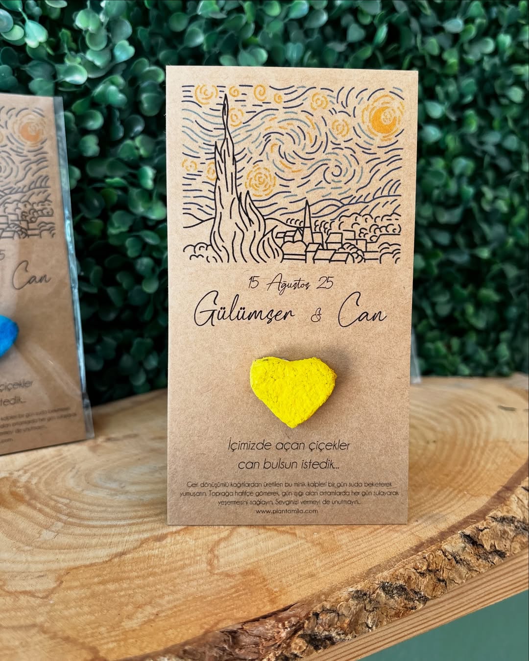 Plantamila - Kraft Kağıda Tablo Detaylı Sarı & Mavi Tohum Kartı