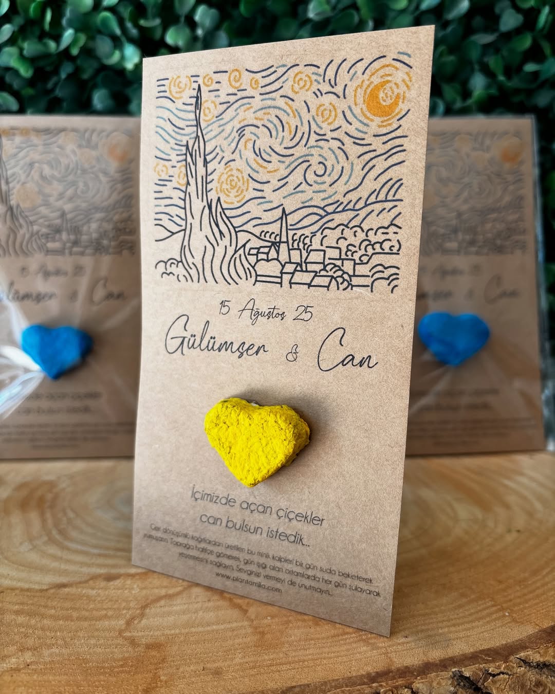 Plantamila - Kraft Kağıda Tablo Detaylı Sarı & Mavi Tohum Kartı