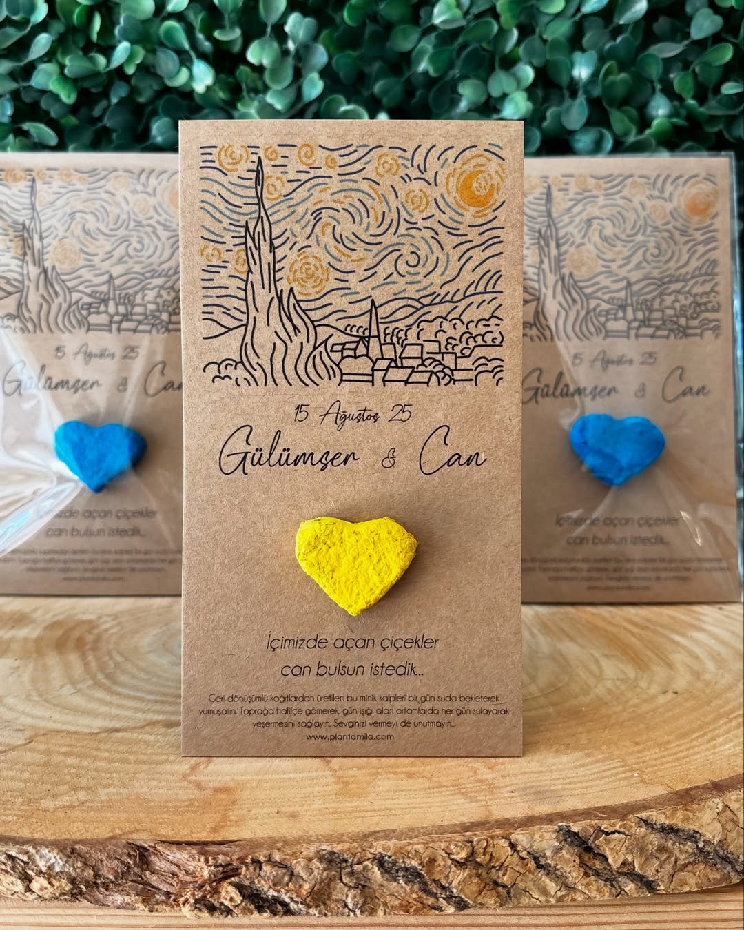 Plantamila - Kraft Kağıda Tablo Detaylı Sarı & Mavi Tohum Kartı