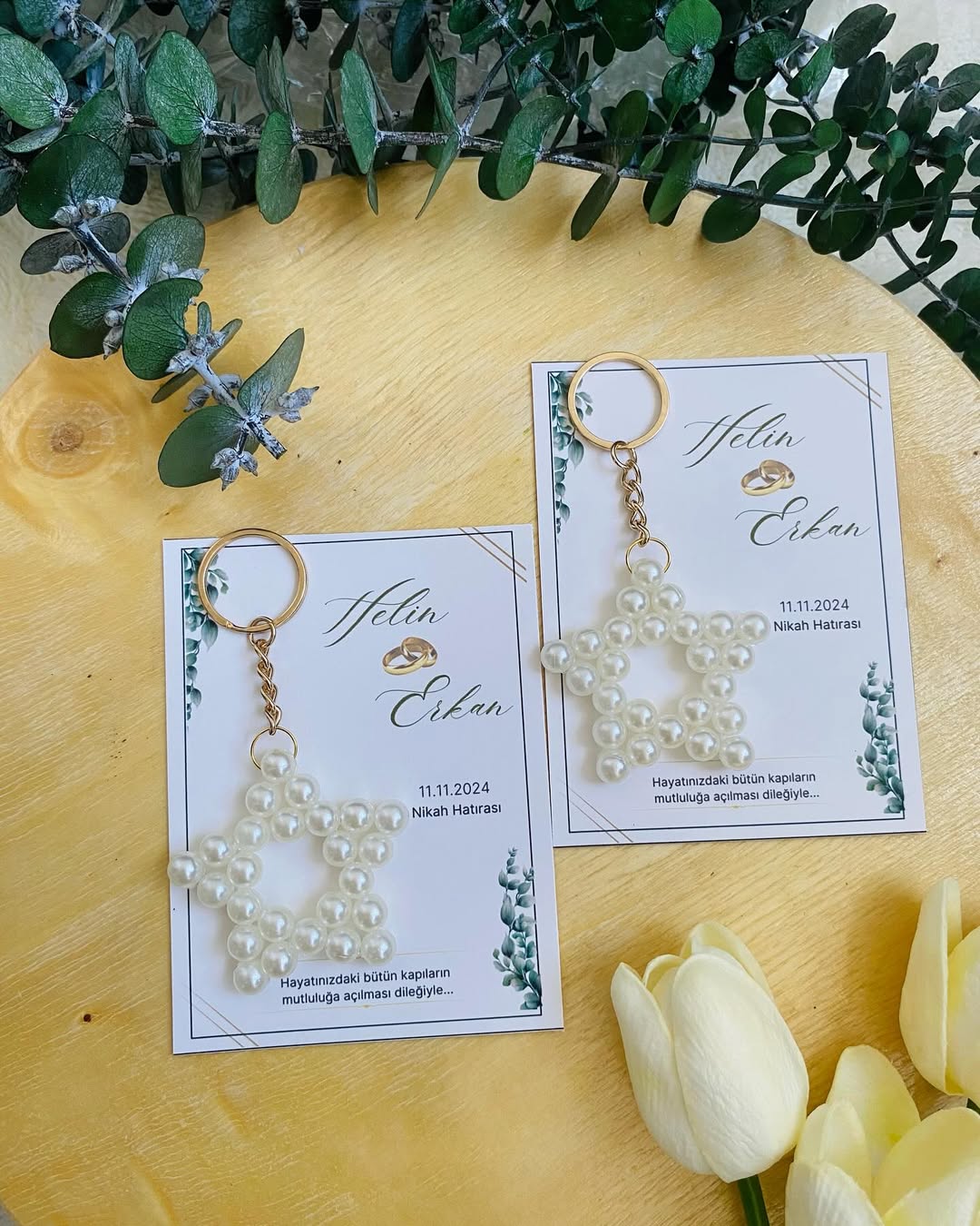 My Design - Alyans Kart Detaylı İnci Yıldız Anahtarlık