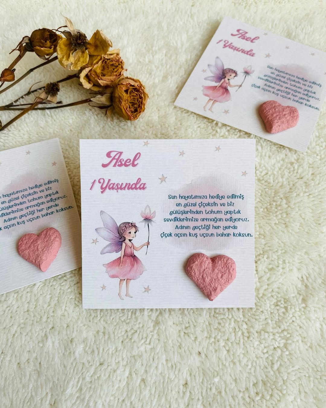 My Design - Pembe Peri Kızı Detaylı Kalpli Doğum Günü Tohum Kartı