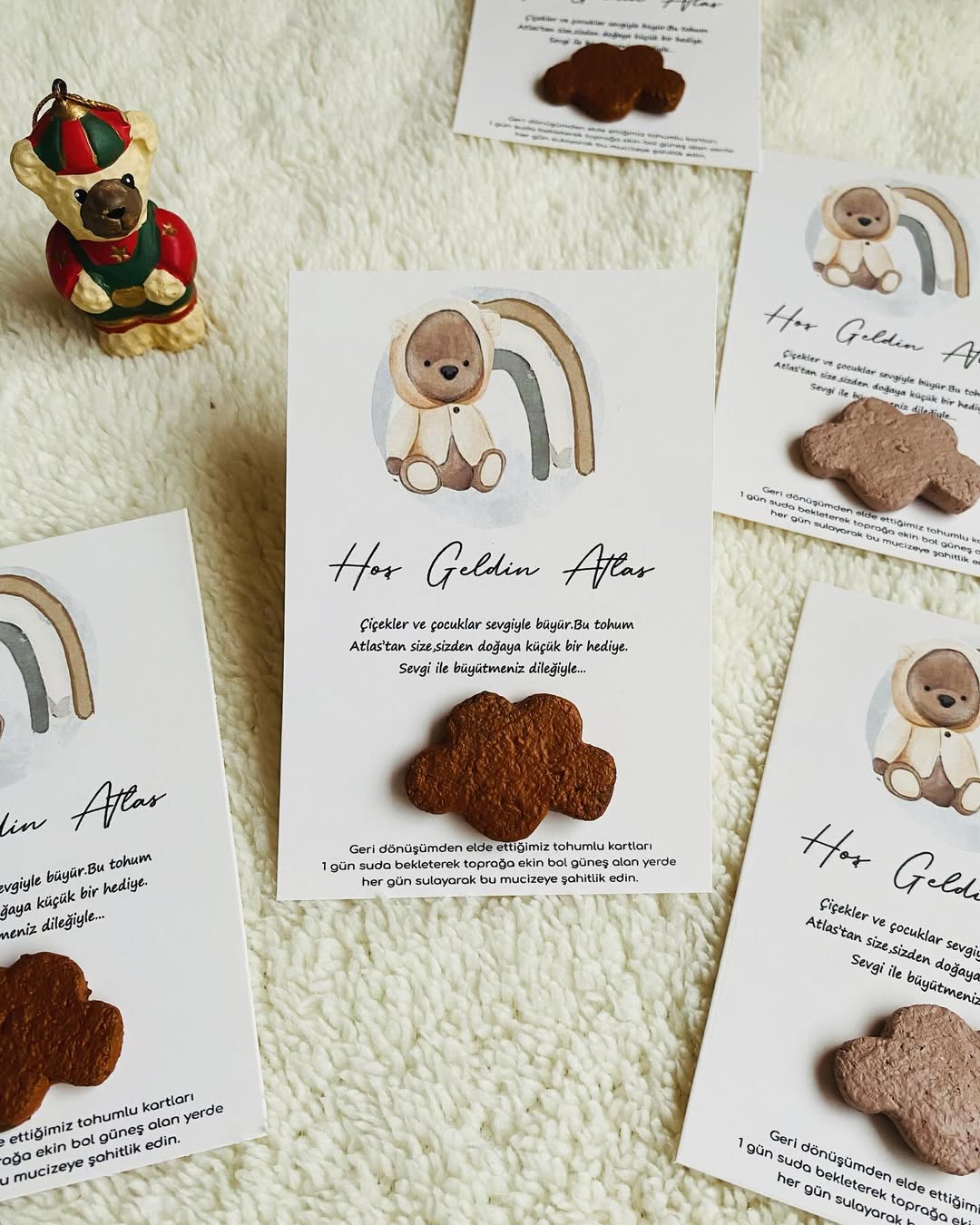 My Design - Kahverengi Bulutlu Ayıcık Detaylı Yenidoğan Tohum Kartı