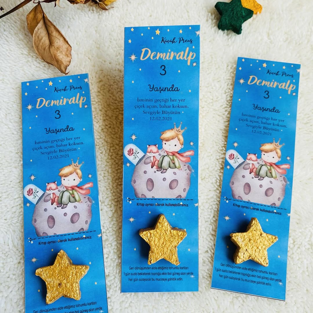 My Design - Küçük Prens Desenli Yıldızlı Doğum Günü Tohum Kartı