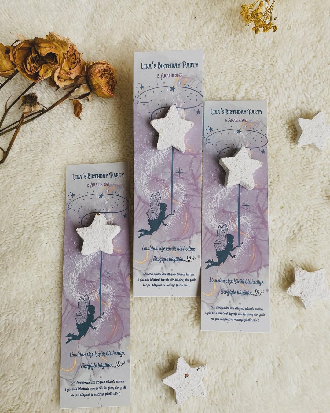 My Design - Peri Kızı Kitap Ayracı Yıldız Detaylı Doğum Günü Tohum Kartı