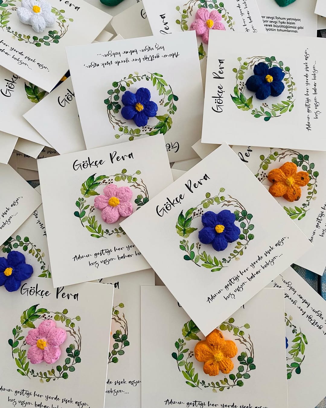 My Design - Renkli Çiçek Detaylı Yenidoğan Tohum Kartı