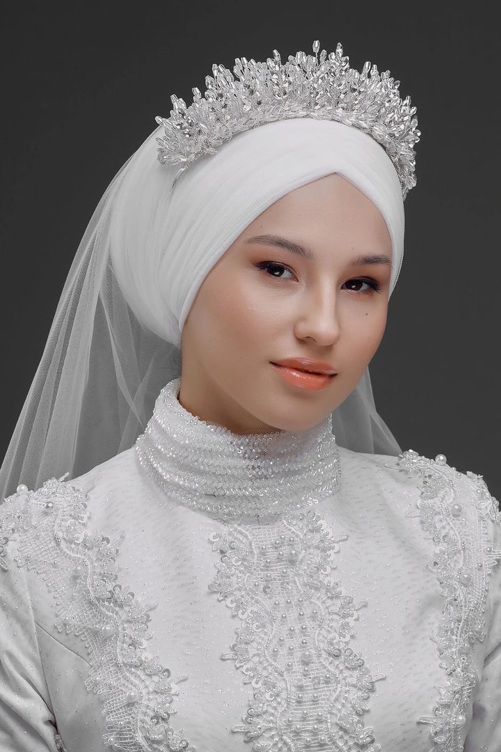 Gelinaksesuari - Kraliyet Işıltılı Yoğun Kristal Tesettür  Gelin Tacı – Zarif ve Göz Alıcı | 757