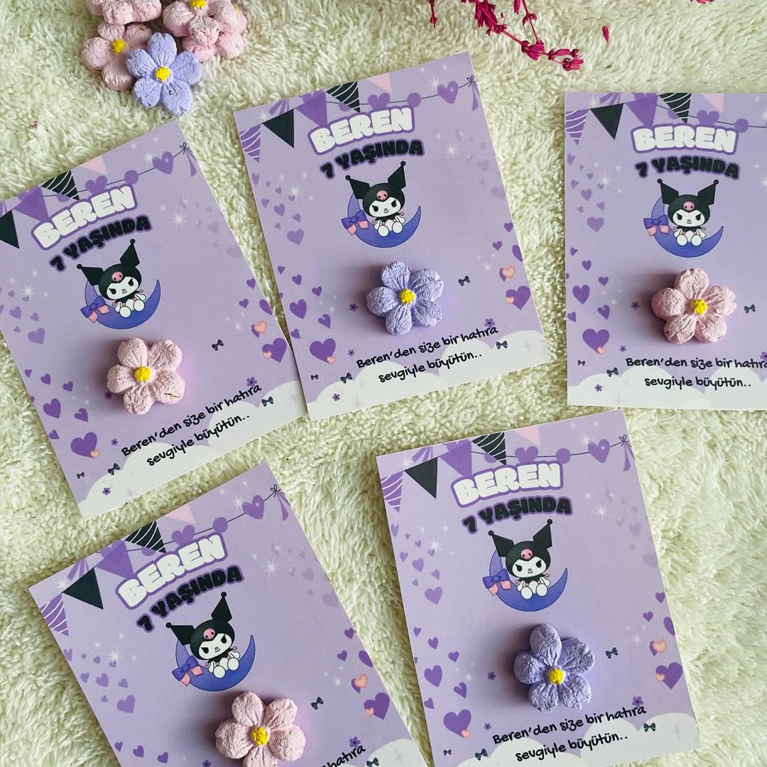 My Design - KuromiKitty Detaylı Mor Çiçekli Doğum Günü Tohum Kartı