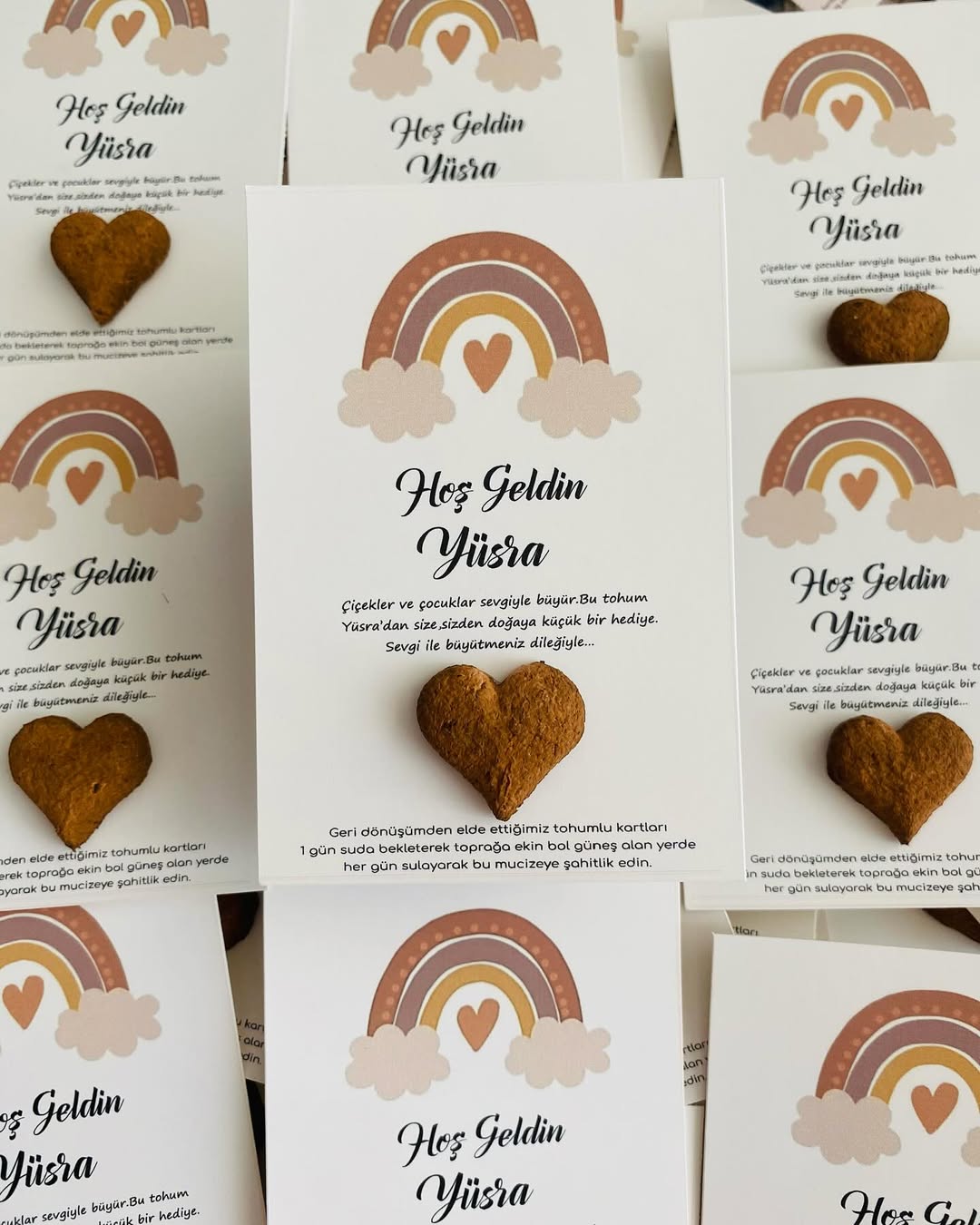 My Design - Kahverengi Kalp Detaylı Yenidoğan Tohum Kartı