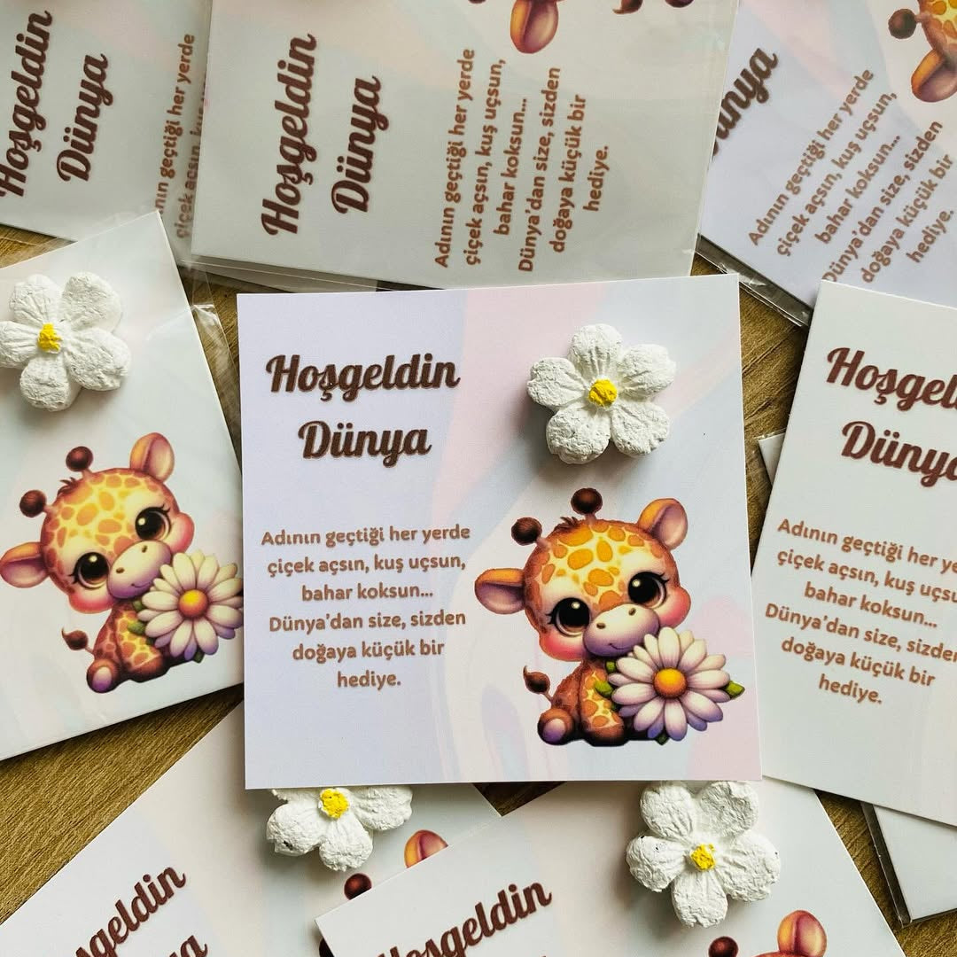 My Design - Sevimli Zürafa Detaylı Yenidoğan Tohum Kartı