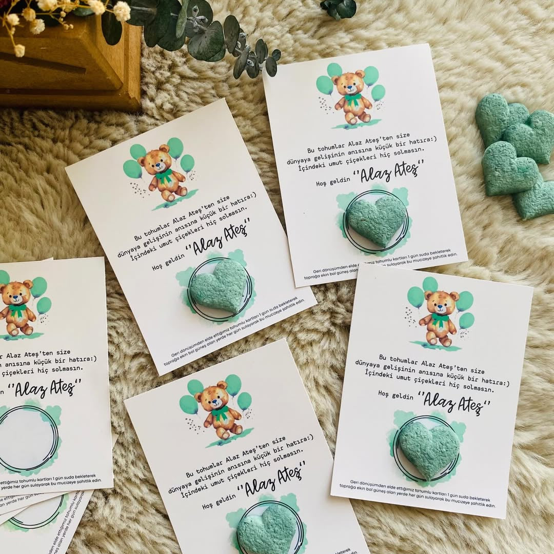 My Design - Yeşil Ayıcık Detaylı Yenidoğan Tohum Kartı