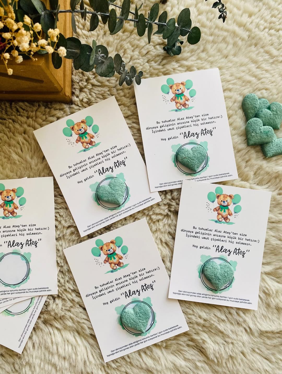 My Design - Yeşil Ayıcık Detaylı Yenidoğan Tohum Kartı