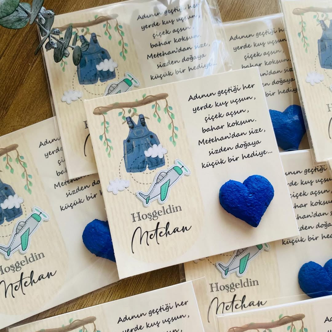 My Design - Mavi Kalp Tohum Bombalı Yenidoğan Tohum Kartı