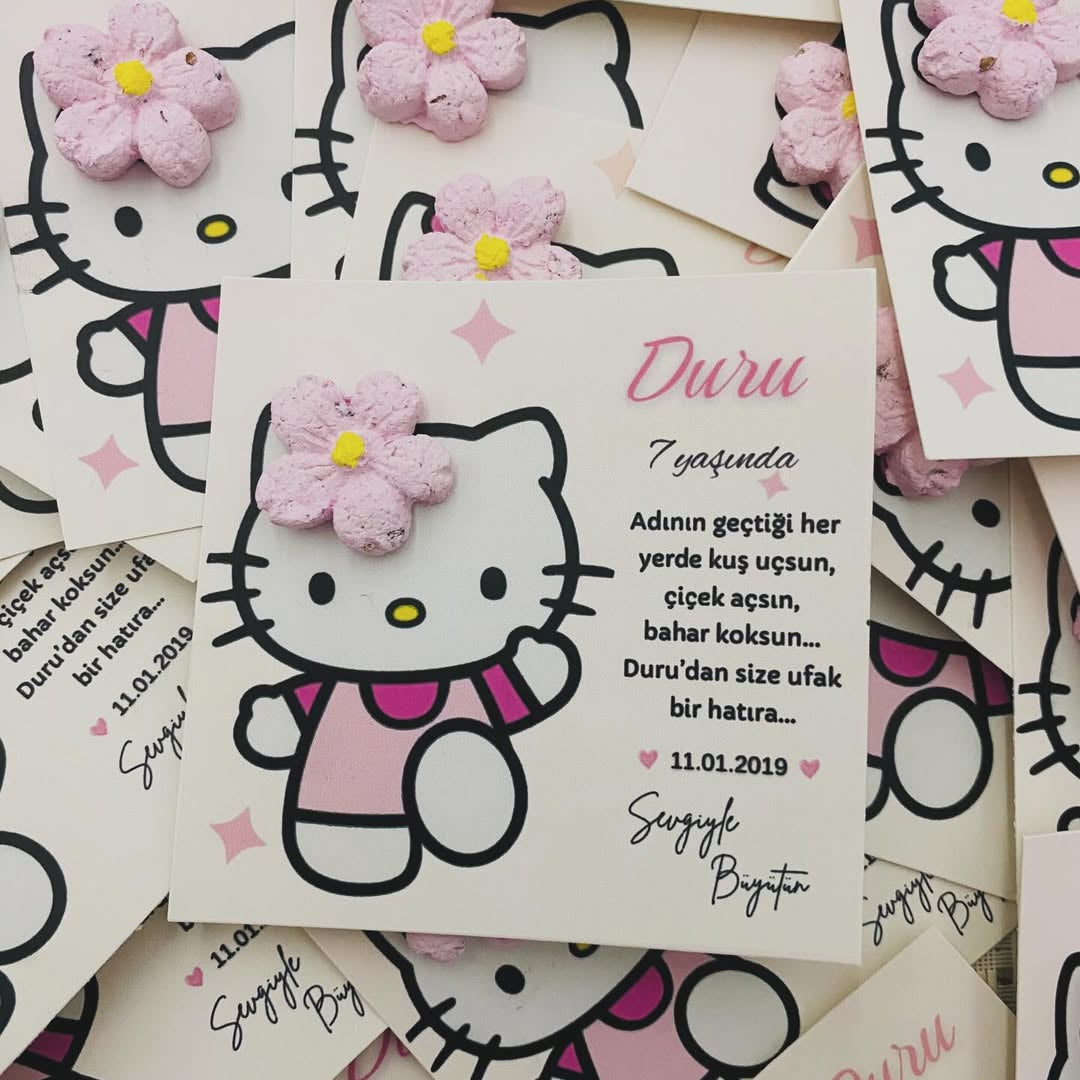 My Design - Kitty Desenli Doğum Günü Tohum Kartı