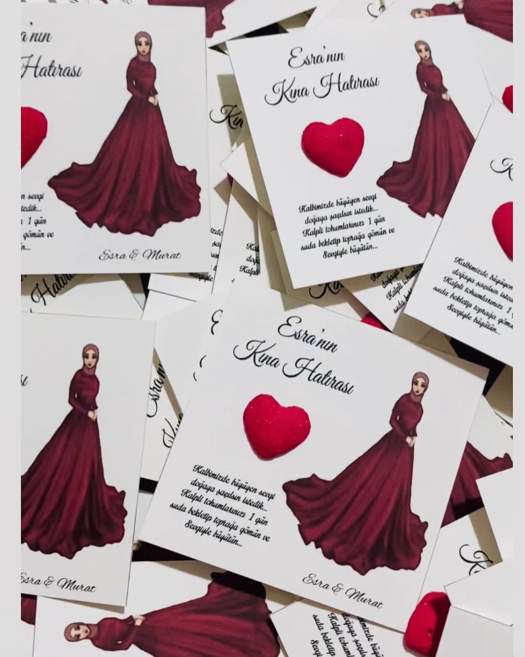 My Design - Sade Kırmızı Kalp Şekilli Kına Hatırası Tohum Kartı