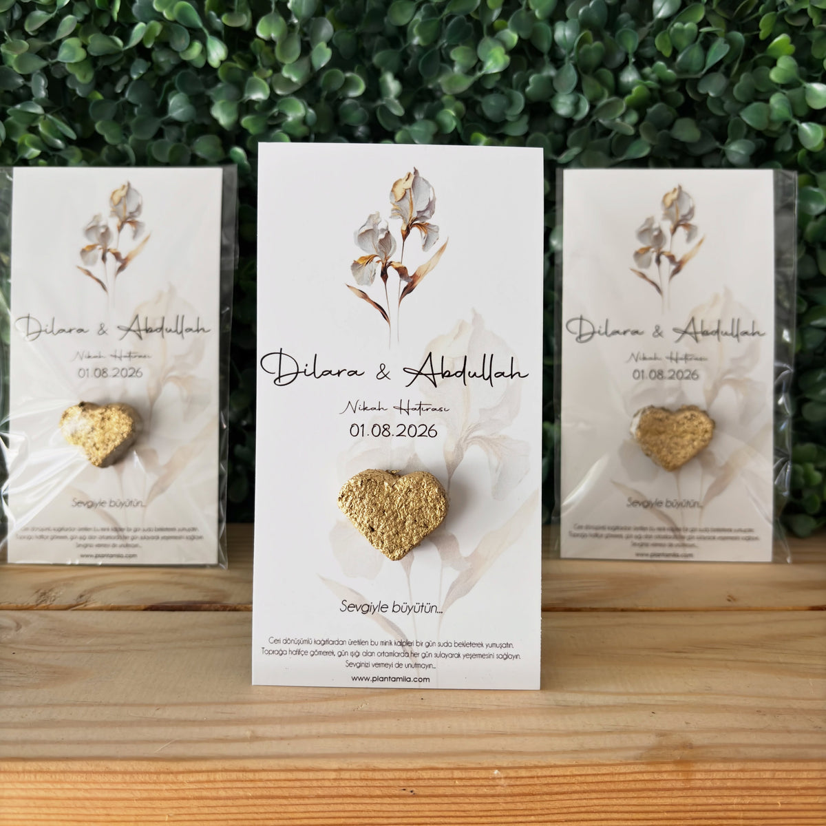 Plantamila - Gold Kalpli Beyaz İnce Çiçek Detaylı Tohumlu Kart