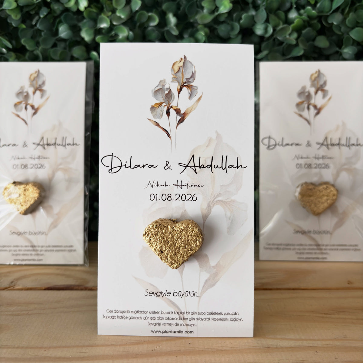 Plantamila - Gold Kalpli Beyaz İnce Çiçek Detaylı Tohumlu Kart