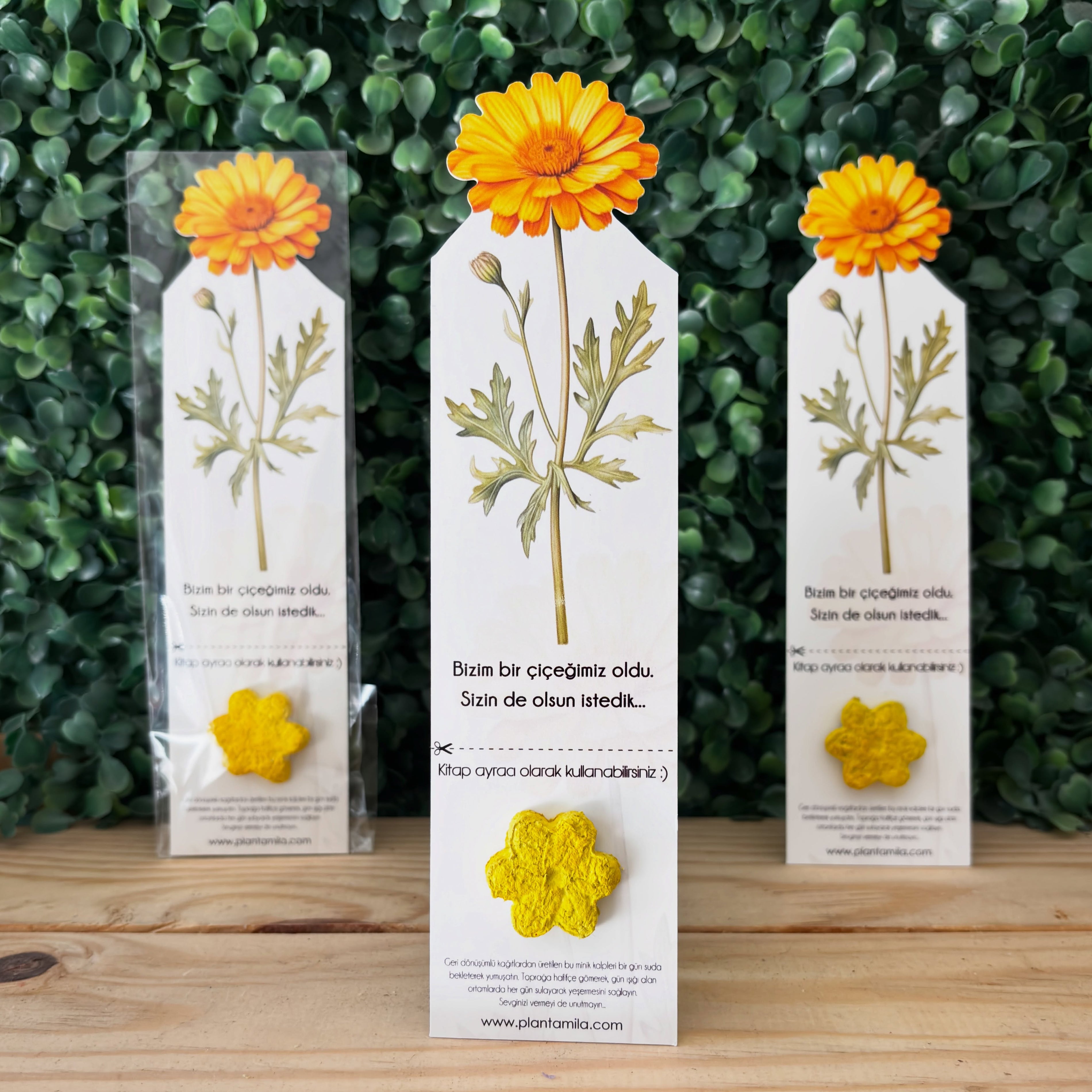 Plantamila - Özel Kesimli Tasarım Sarı Çiçekli Kitap Ayracı Tohumlu Kart