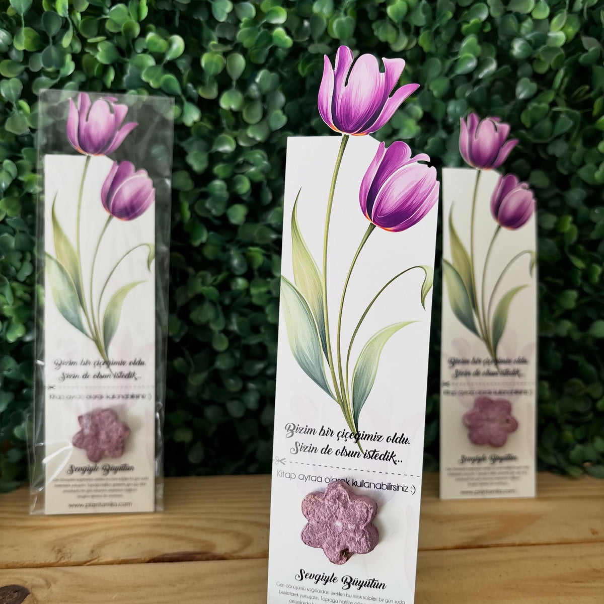 Plantamila - Özel Kesimli Tasarım Laleli Kitap Ayracı Tohumlu Kart