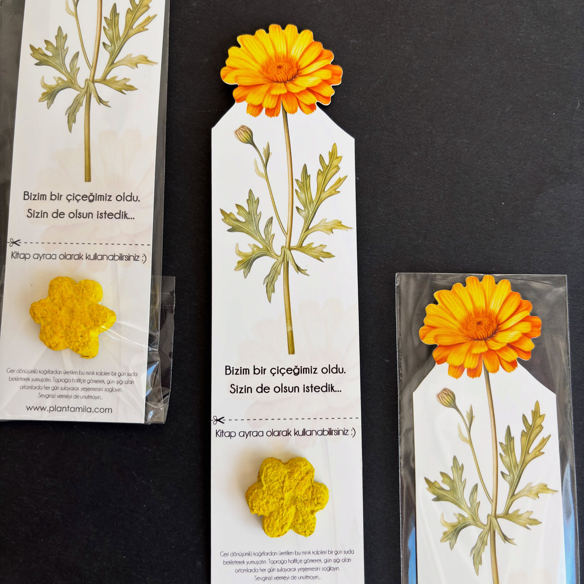 Plantamila - Özel Kesimli Tasarım Sarı Çiçekli Kitap Ayracı Tohumlu Kart