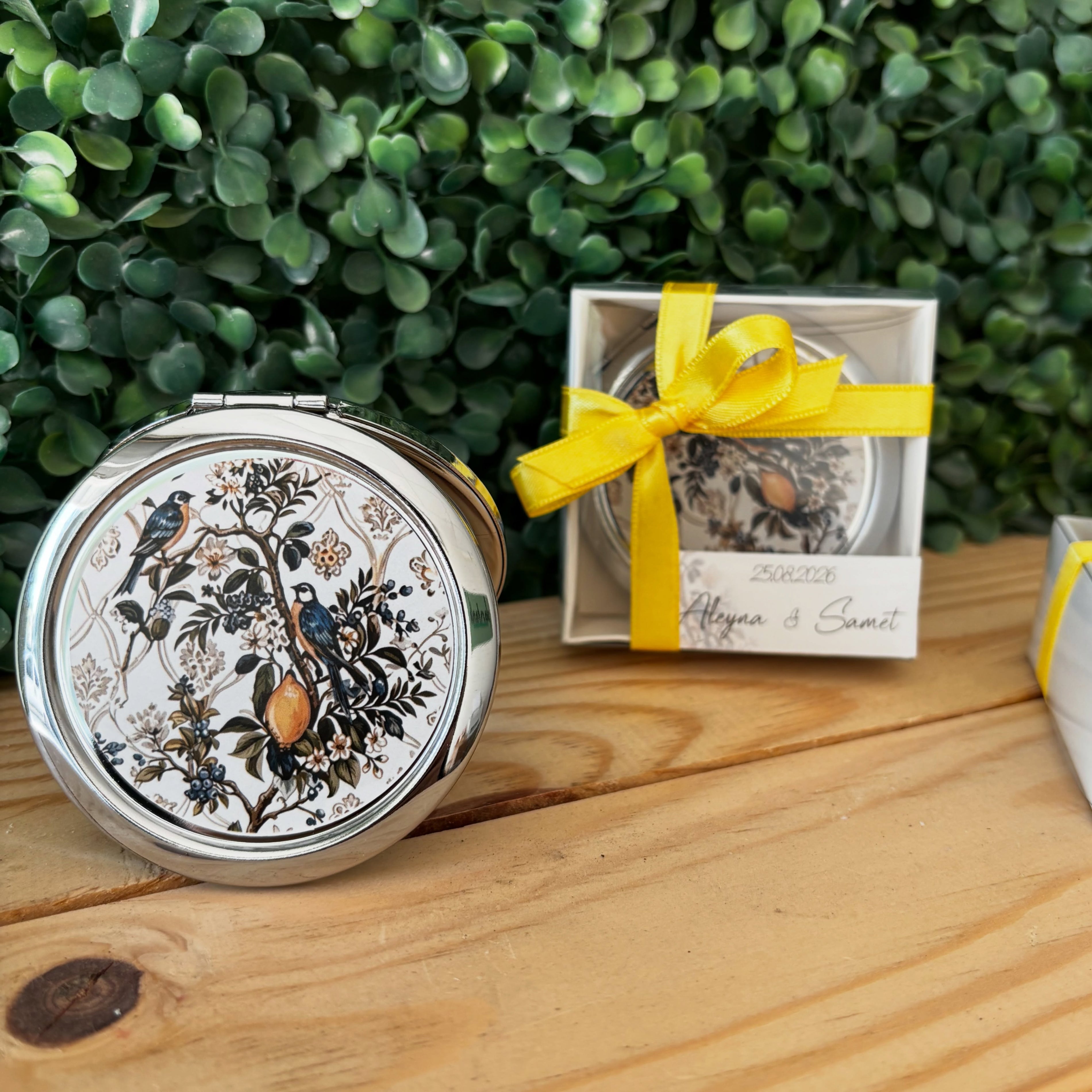 Plantamila - Özel Kutulu Kuş ve Limon Detaylı Hediyelik Cep Aynası