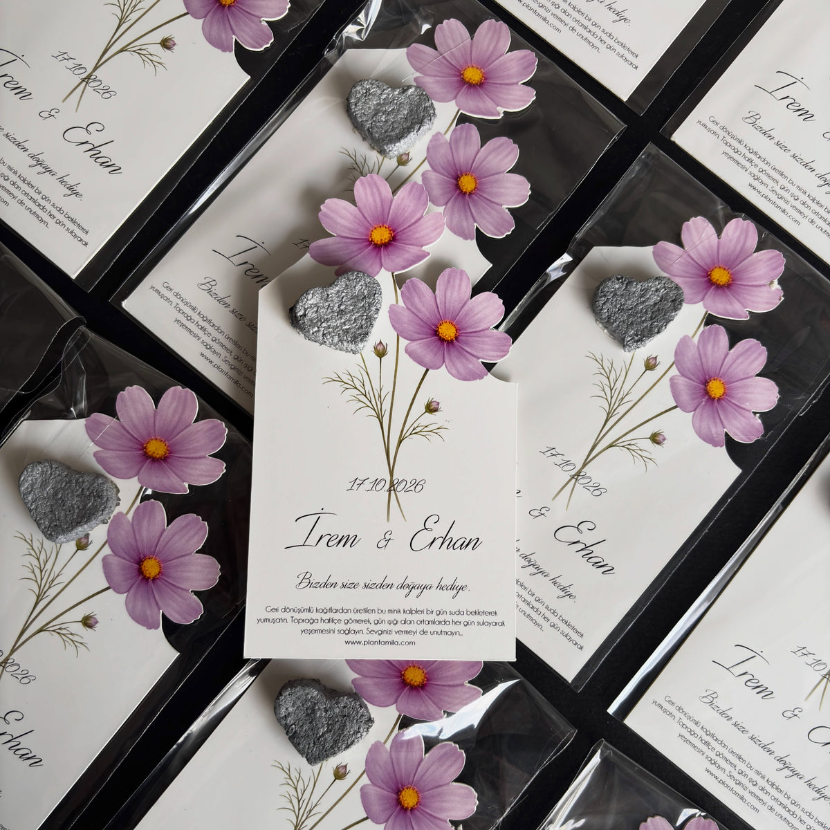 Plantamila - Özel Kesimli Tasarım Gümüş Kalp Detaylı Tohumlu Kart
